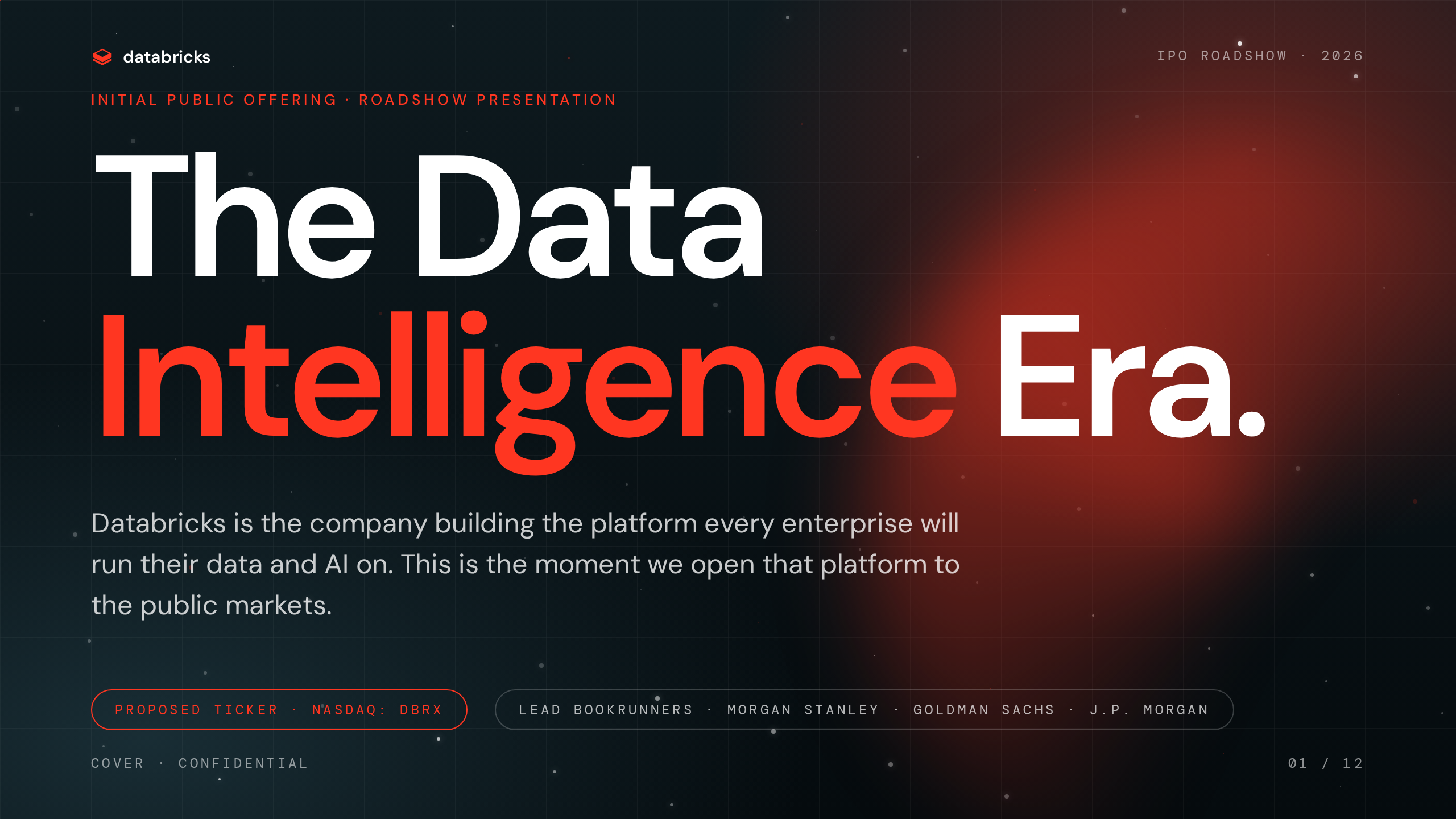 Databricks IPO roadshow deck first slide